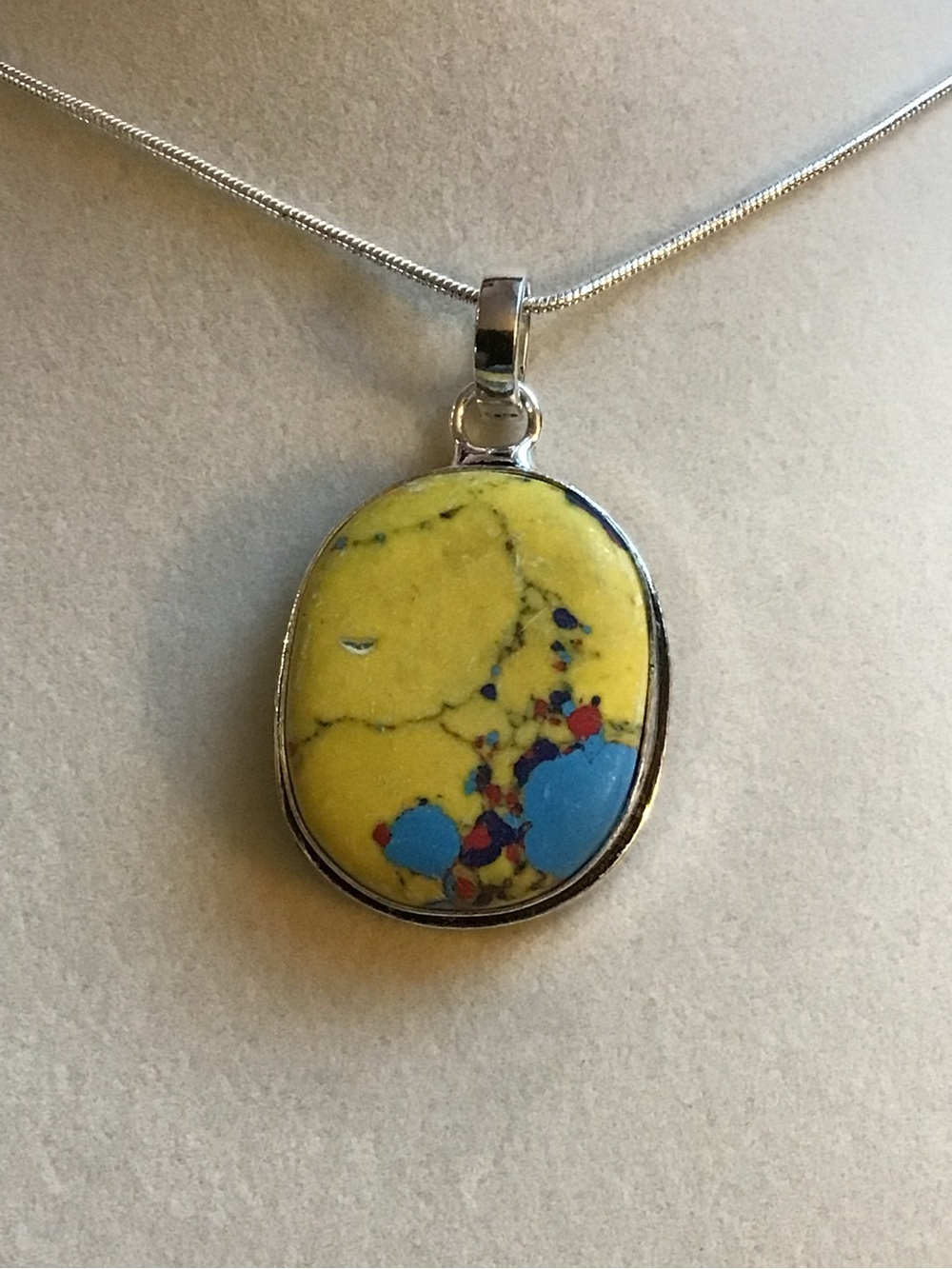 Yellow mosaic, Jasper pendant necklace